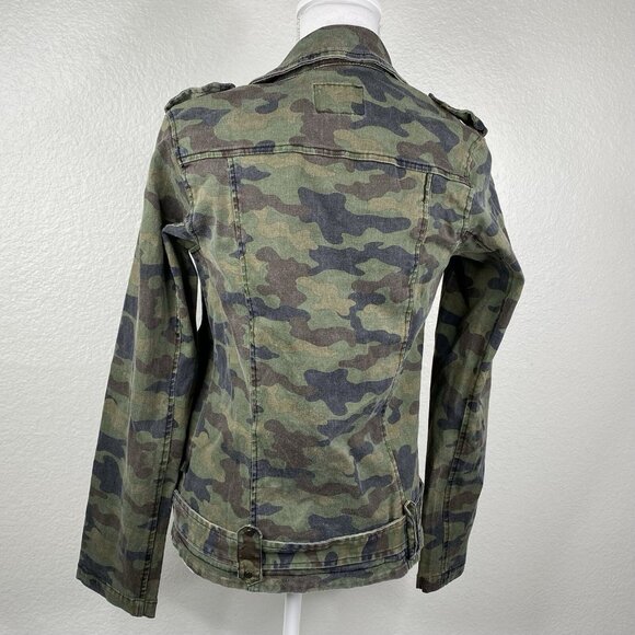 Royal Bones Jacket Women's Green Camo Sz L Goth Punk Asymmetrical  Zip Belt VTG - Picture 3 of 7